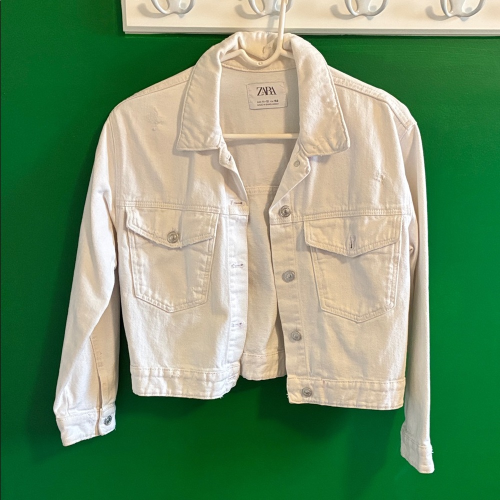 Zara Girls Size 11-12 White Denim Jean Jacket